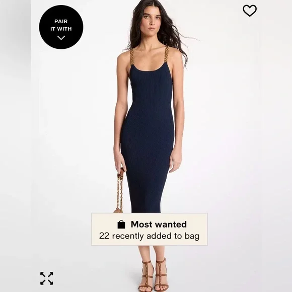 Ribbed Midi Dress with Gold Chain Straps - Picture 3 of 5